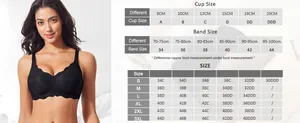 Detailed size chart for wireless scalloped bras showing cup and band measurements