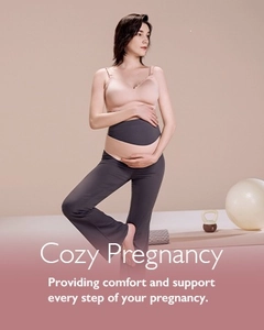 Detail of high-elastic nursing bra and maternity leggings set for yoga and support
