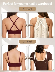 Burgundy wireless push-up bra with convertible X-back and U-back strap designs
