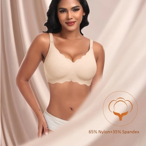 Wireless jelly scalloped bra for women in nude beige with seamless wavy edge design