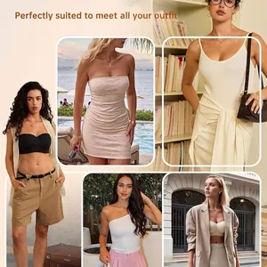 Soutien-gorge bandeau sans bretelles et sans couture pour femme en noir et beige