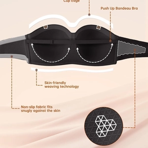 Soutien-gorge bandeau noir sans couture avec effet push-up et doublure antidérapante