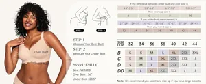 Comprehensive size chart for seamless jelly bra showing cup and band measurements