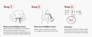 Size guide for nursing bras with detailed bust measurement steps and a conversion chart