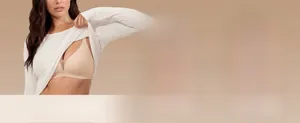 Detail showing side smoothing and back bulge hiding features of seamless beige bra