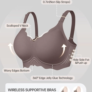 Women's seamless brown wireless jelly bra with scallop V-neck and supportive wave hem