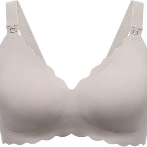 Seamless nude nursing bra with scalloped edges and easy-access breastfeeding clips