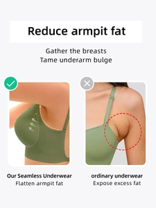 Comparison showing seamless green bra reducing armpit fat versus standard bras