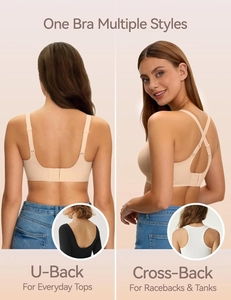 Women's seamless nude bra with adjustable straps for U-back and cross-back styles