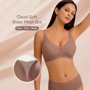Mocha cloud-soft jelly supportive bra with sheer mesh and matching seamless panty