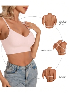 Detail showing backless seamless bra with double strap, criss-cross, and halter styles