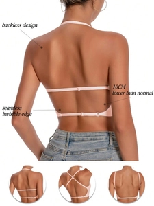 Detail showing backless seamless bra with invisible edges and multi-way strap options