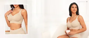 Detail of seamless wireless jelly bra featuring semi-fixed padding and adjustable straps