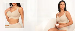 Detail view of seamless wireless bra showing full chest pads and adjustable straps