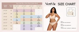 Detailed size guide for seamless wire-free mesh cross bra measuring bust and cup size