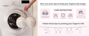 Mesh laundry bag for bras with fine mesh material and machine wash instructions
