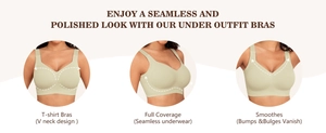 Detail of seamless full coverage bra with wide straps for smoothing support and comfort