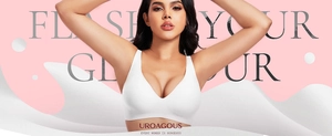 Detail of white deep V seamless wireless bra shown on a model with a clean background
