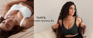 Detail of V-neck mesh panels and breathable holes on seamless comfort bras for women