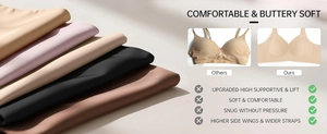 Detail view of high supportive seamless bra showing wider straps and side wings
