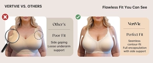 Detail view comparing seamless contour-fit bra with side support and full coverage