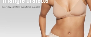 Dettaglio di bralette a triangolo nuda con tessuto senza cuciture e scollo a V senza ferretto