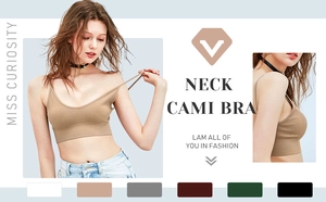 Detail of ribbed V-neck cami bralette in coffee brown with multiple color options