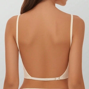 Seamless backless bra with thin straps and low back metal buckle for open back outfits