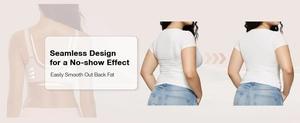 Detail of seamless back bra with side-by-side comparison of smooth no-show effect under a T-shirt