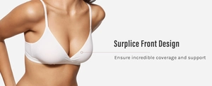 Dettaglio del design a incrocio bianco su questo reggiseno senza ferretto comodo