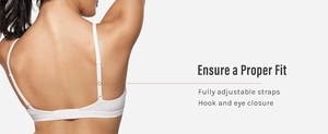Dettagli del reggiseno a triangolo bianco con spalline regolabili e chiusura a gancio
