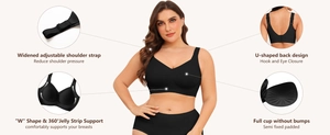 Detail of plus size wireless jelly bra with wide straps and seamless W-type support