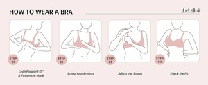 Step-by-step instructional guide showing how to wear a seamless wire-free nursing bra correctly