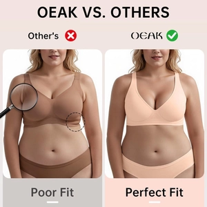 Seamless deep V wireless bra set for women with supportive wide straps in nude and brown