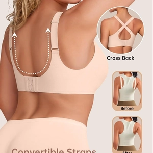 Seamless push up wire-free bra featuring convertible straps and a breathable mesh cross back