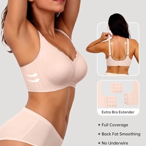 Women's full coverage seamless wireless bra with back smoothing and extra extension hook