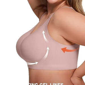 Seamless plus size beige wireless bra with gel support lines for maximum lift and comfort