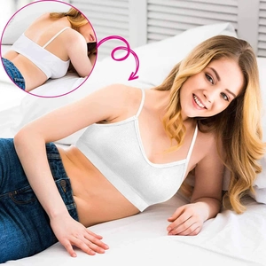 White ribbed padded bralette with thin straps and V-neckline for women's sports wear
