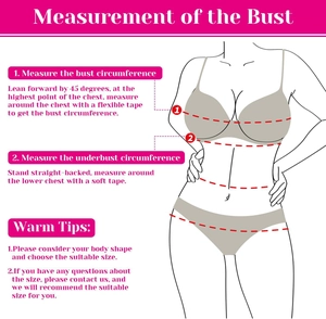 Detailed size guide showing how to measure bust and underbust for women's sports bras