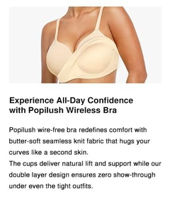 Detail view of skin-tone wireless seamless bra featuring double-layer support fabric