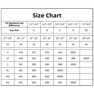 Detailed US size chart for seamless wire-free bras ranging from S to 3XL for women