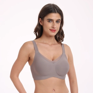 Soutien-gorge sans couture col en V mauve avec détails en résille et larges bretelles confort