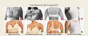 Detail showing supportive bra cups and anti-slip straps for a smooth invisible look