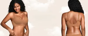 Front and back view of seamless jelly bra in tan with 360 degree support and soft lift