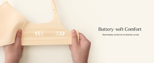 Detail of buttery-soft seamless bra showing high elasticity and smooth laser-cut edges