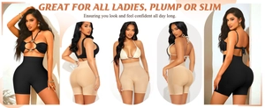 Vue détaillée du slip gainant sans couture taille haute avec effet push-up noir et beige
