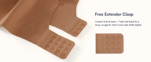 Detail of brown seamless bra back strap with a four-row hook and free extender clasp