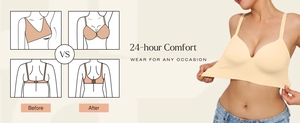Lifting effect comparison showing seamless wireless bra with back smoothing support