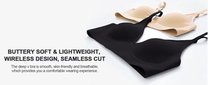 Detail view of seamless deep V wireless bra showing buttery soft breathable fabric texture