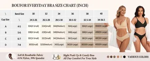 Detailed size guide for deep V push up wireless bra including band and cup dimensions